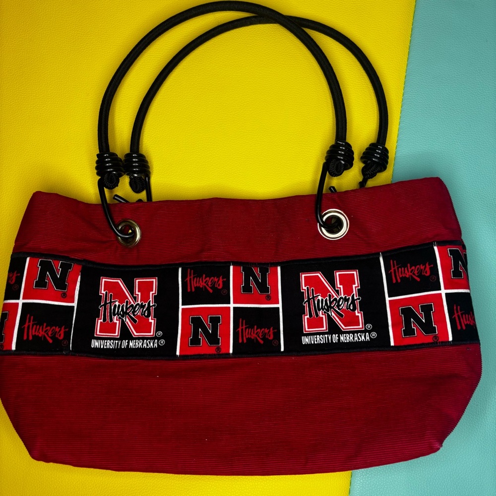 University of Nebraska Huskers‎ Corduroy Red Tote Black Rope Handmade Bag